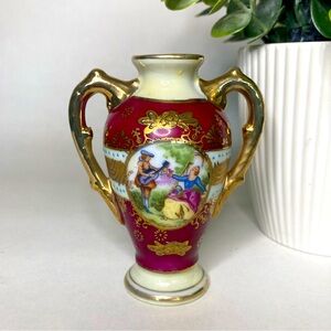 Vintage Mini Porcelain Vase with Gold Handles 3.5”